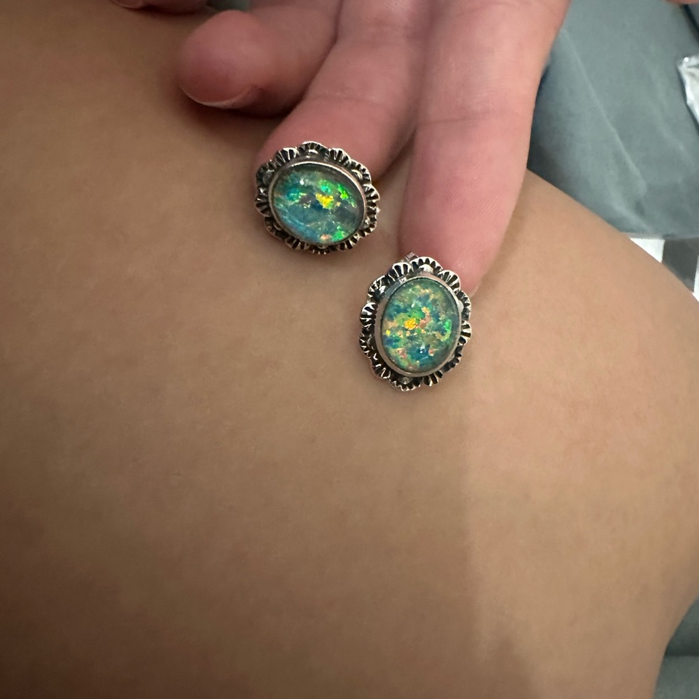 Stamped 925 confetti fire opal earrings